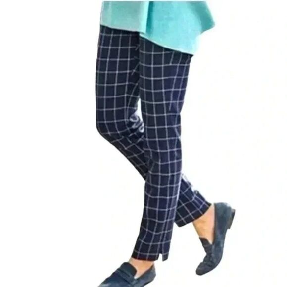 J Jill Pants Size 10 Blue Windowpane Plaid Essential Cotton Stretch Pull On - Picture 1 of 11